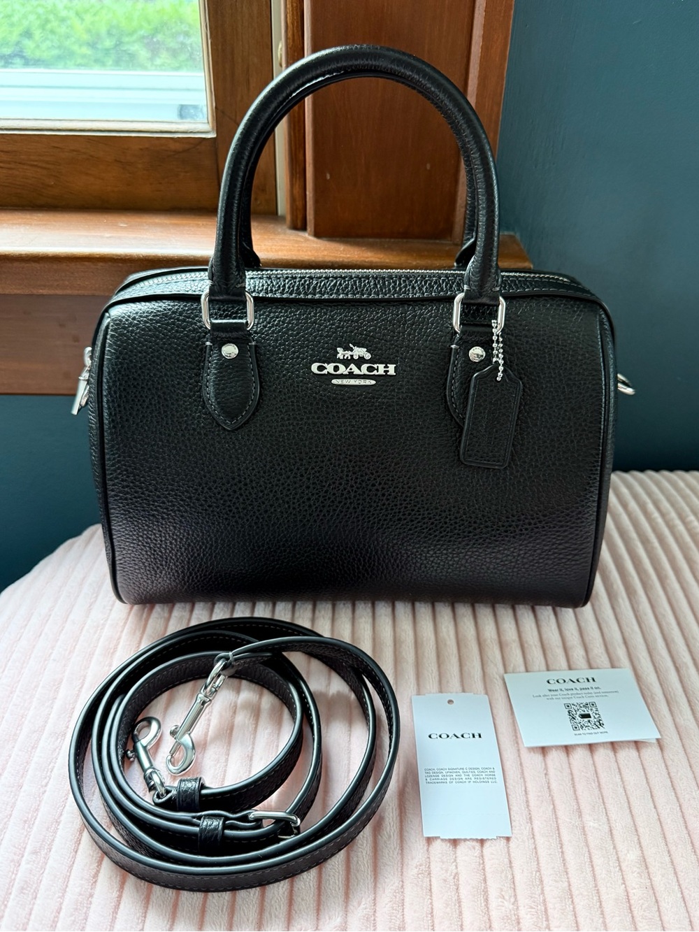 Coach Black Pebbled Leather Medium Rowan Satchel Bag